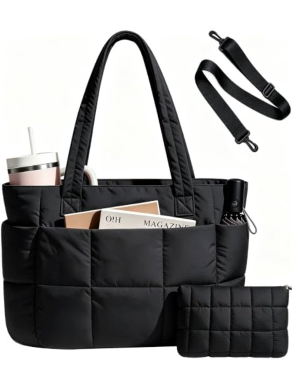 Quilted Puffer Tote Bag Lightweight Shoulder Work Travel Bag